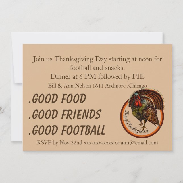 Good Food Friends Classic Thanksgiving Turkey Invitation (Front)