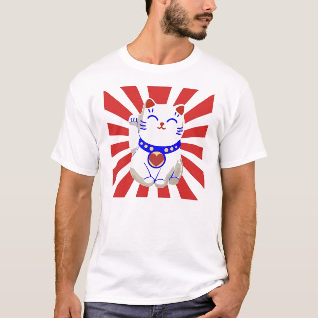 Good fortune neko cat Japan earthquake relief T-Shirt (Front)