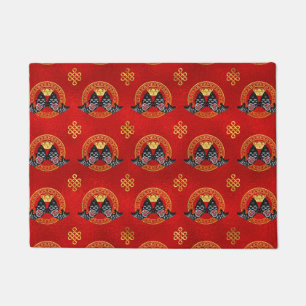 Good Fortune Symbol with Koi Fish and coin Doormat