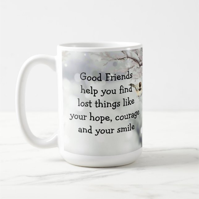 Good Friends Friendship Quote Cute Bird Art Coffee Mug (Left)