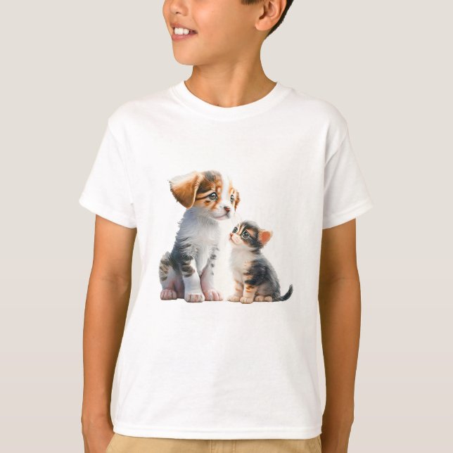 Good Friends Puppy And Kitten T-Shirt (Front)