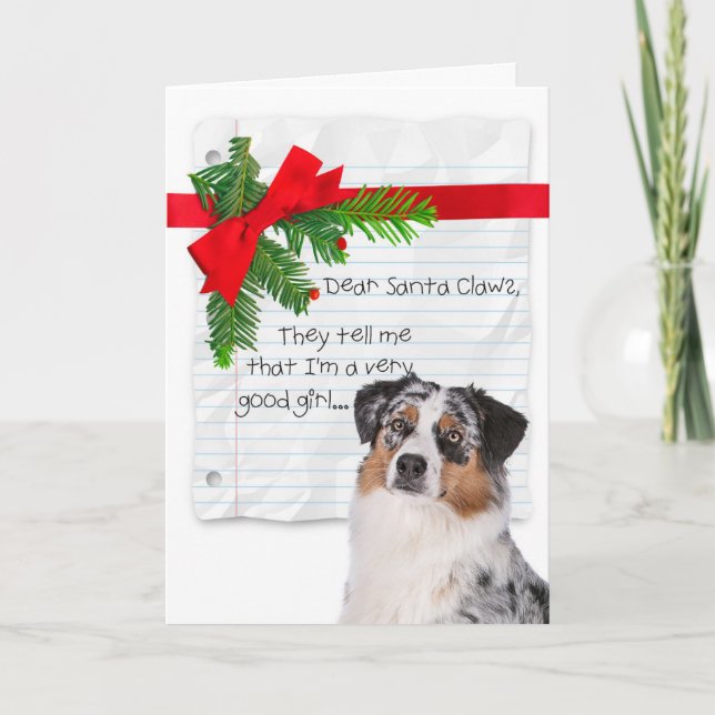 Good Girl Australian Shepherd Christmas Holiday Card (Front)