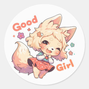 Good Girl Cute Animal Anime Classic Round Sticker