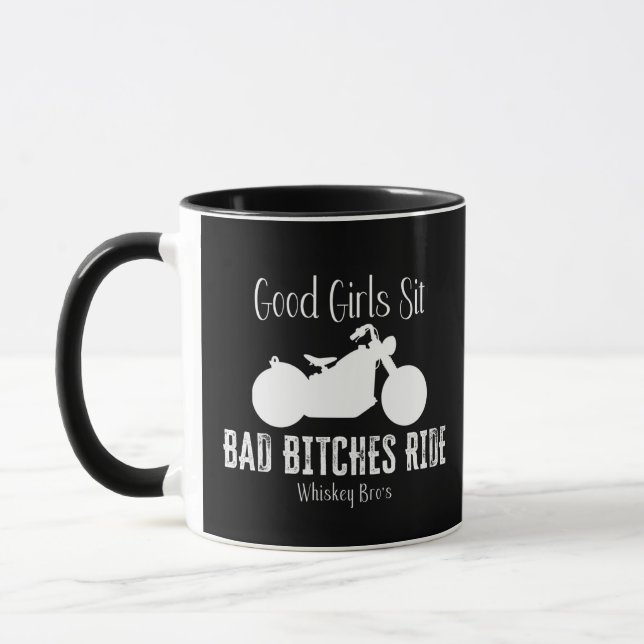 Good Girls Sit Wicked Whiskey Love Mug, in black. Mug (Left)