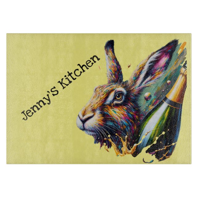 Good Hare Day. Hare & Prosecco! Yellow background Cutting Board (Front)