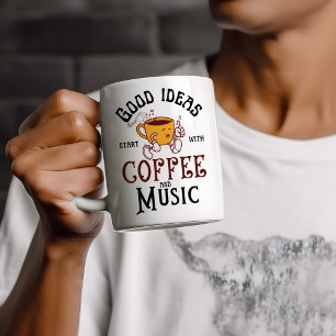 Good Ideas Start With Coffee and Music Vintage Fun Mug