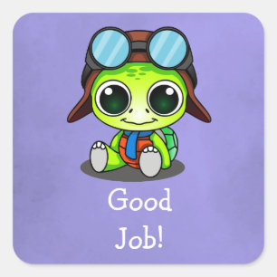 Good Job! Cute Chibi Cartoon Turtle Square Sticker