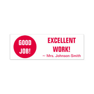 "GOOD JOB! EXCELLENT WORK!" + Smiling Face Self-inking Stamp