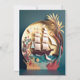 Good Journey and Thank you card, ship theme