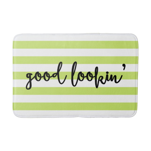Good Lookin' Calligraphy | Lime Stripes Bath Mat (Front)