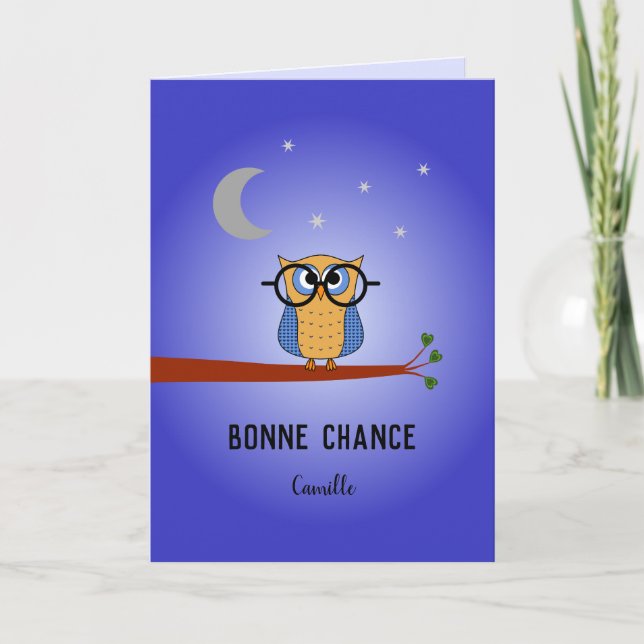 Good luck academic french owl personalized card (Front)