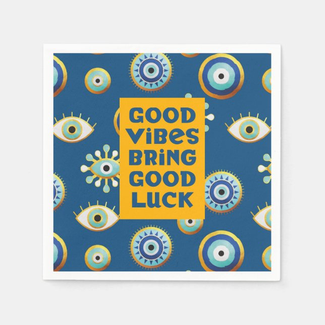 Good Luck and Vibes Evil Eye Napkin (Front)