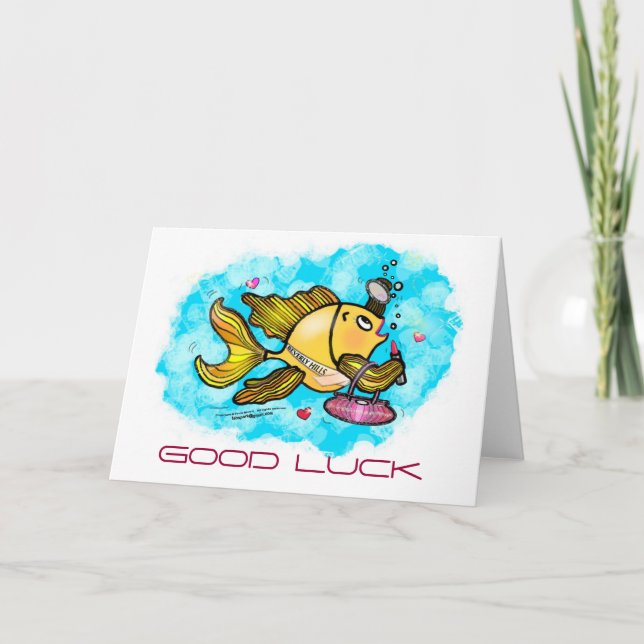 GOOD LUCK Beverly Hills Fish cute funny comic Card (Front)