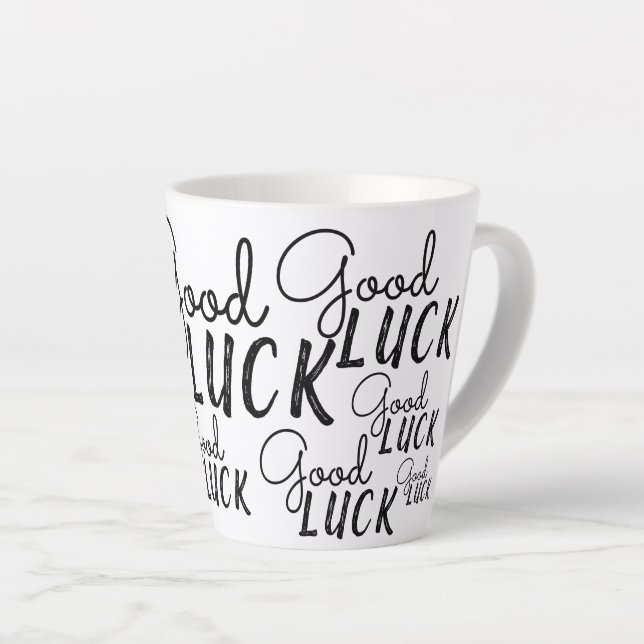 Good Luck Black White Typography Lucky Latte Mug (Right Angle)
