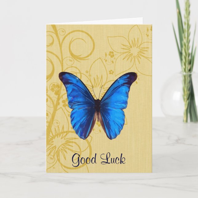 Good Luck Blue Butterfly Vintage art Card (Front)