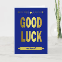 Good Luck Blue Gold Typography Card
