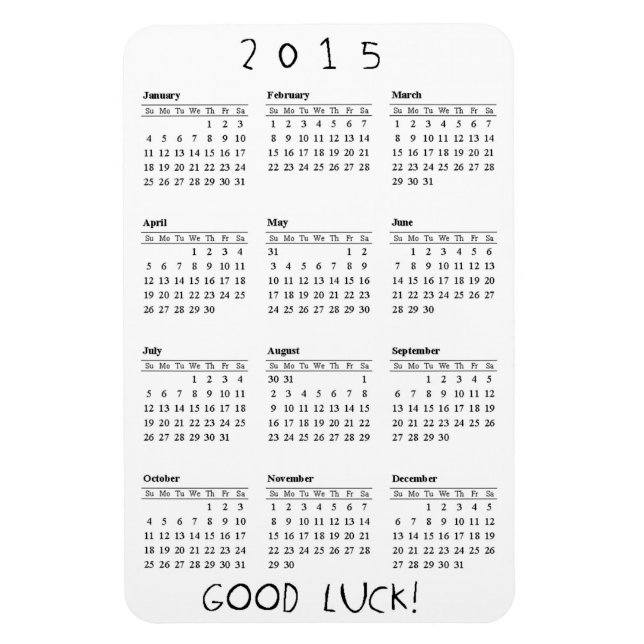 Good Luck Calendar 2015 Magnet (Vertical)