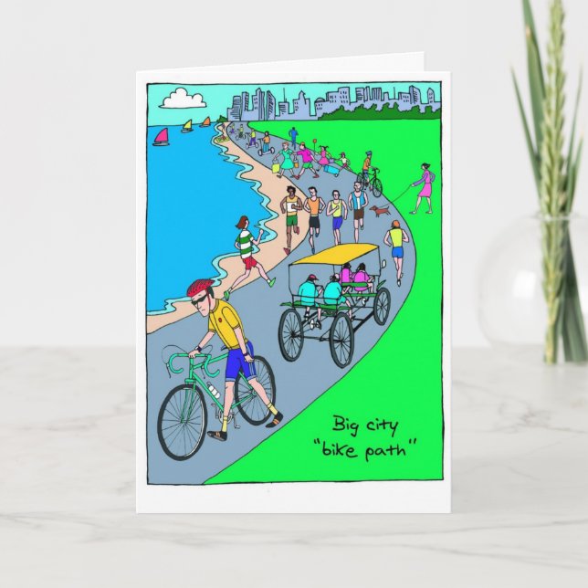 Good Luck Card for Cyclist - Big City Bike Path (Front)