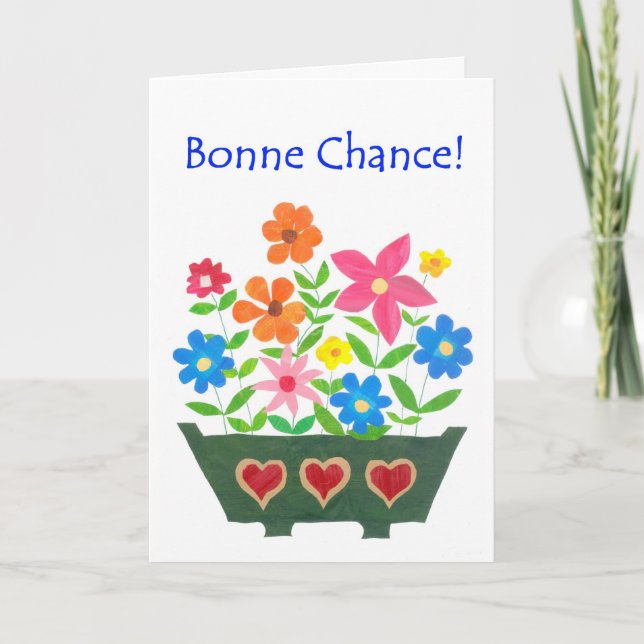 Good Luck Card, French Greeting - Flower Power Card (Front)