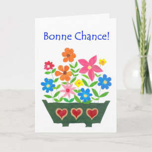 Good Luck Card, French Greeting - Flower Power Card