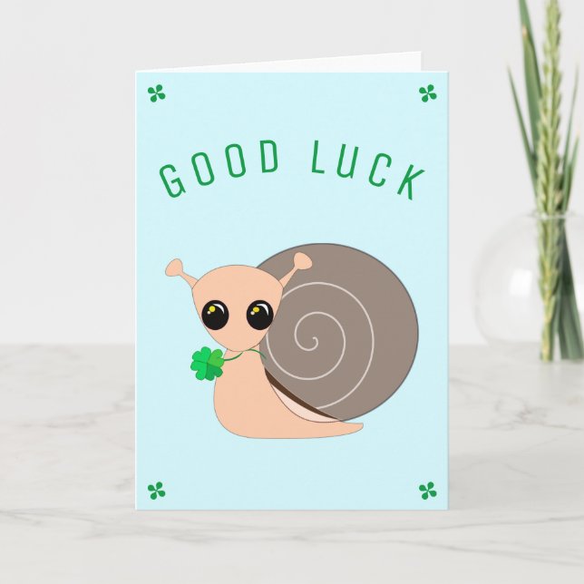 Good Luck Card Lucky Snail with Clover (Front)