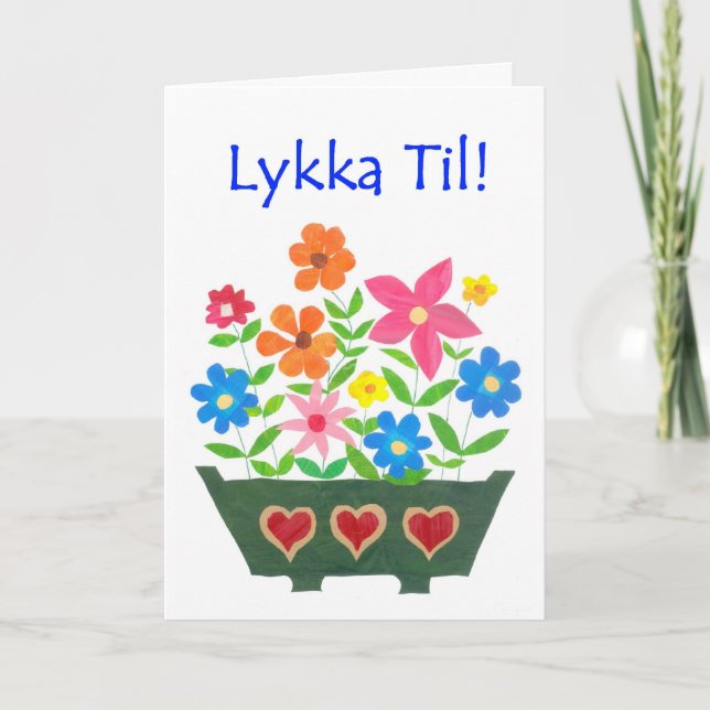Good Luck Card, Norwegian Greeting - Flower Power Card (Front)