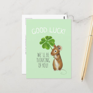 Good Luck Card, Sweet Mouse and Four Leaf Clover C Postcard