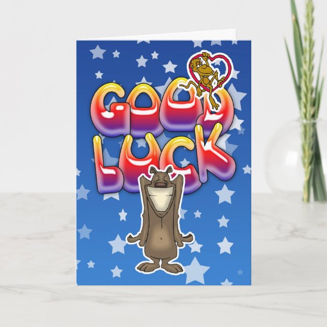 Good luck card with dog and monkey (Front)