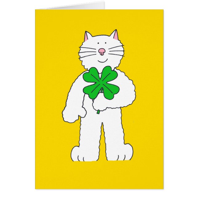 Good Luck Cartoon Cat with Four Leaf Clover (Front)