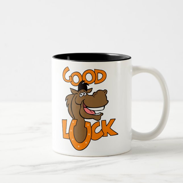 Good Luck Cartoon Pony Horsehoe Two-Tone Coffee Mug (Right)