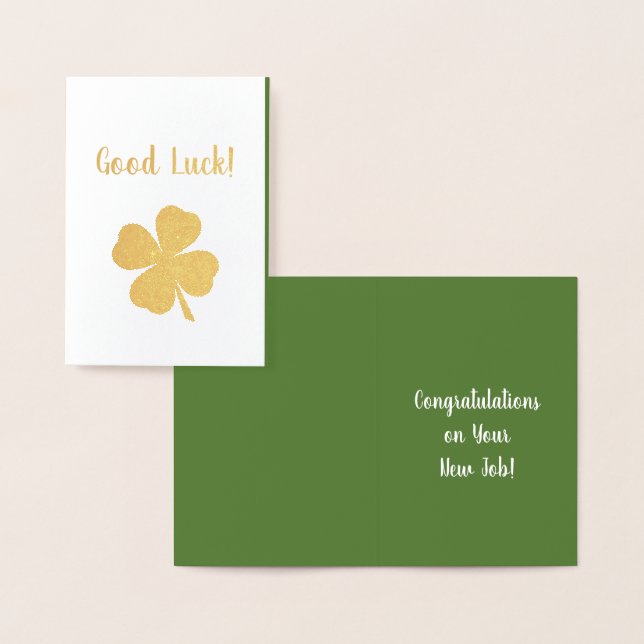 Good Luck Congratulations Lucky Four Leaf Clover Foil Card (Display)