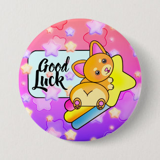 Good Luck Corgi on Cosmic Star Rainbow 7.5 Cm Round Badge