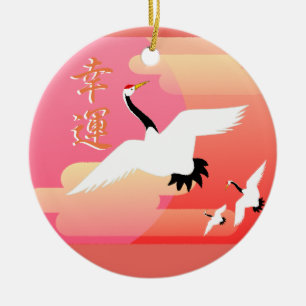 Good Luck Cranes Ceramic Ornament