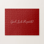 Good Luck Custom Name Script on Solid Red Funny Jigsaw Puzzle<br><div class="desc">Solid red jigsaw puzzle features "Good Luck,  [NAME]" in a white script font in the centre. Personalise the funny text in the sidebar. Makes a great custom gift for someone who loves a difficult challenge. 

Copyright ©Claire E. Skinner. All rights reserved.</div>