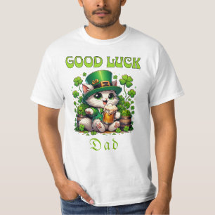 Good Luck Dad Shamrocks St Patrick's Day Beer Cat  T-Shirt