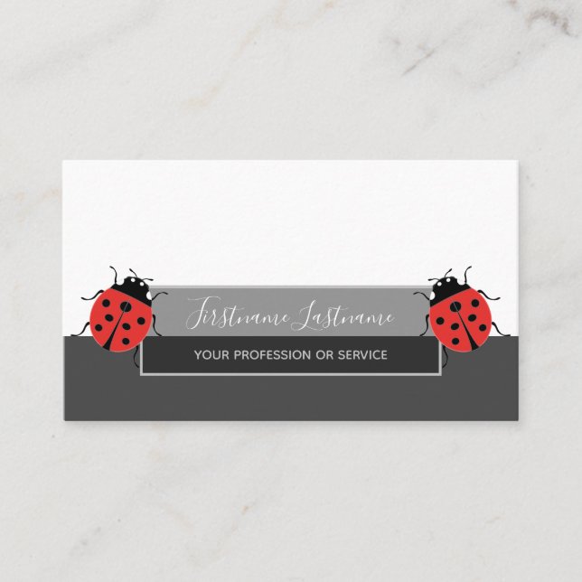 Good luck dotted ladybugs elegant grey rectangle business card (Front)