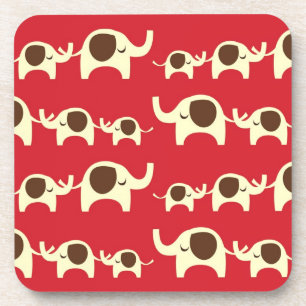 Good luck elephants cherry red cute nature pattern coaster