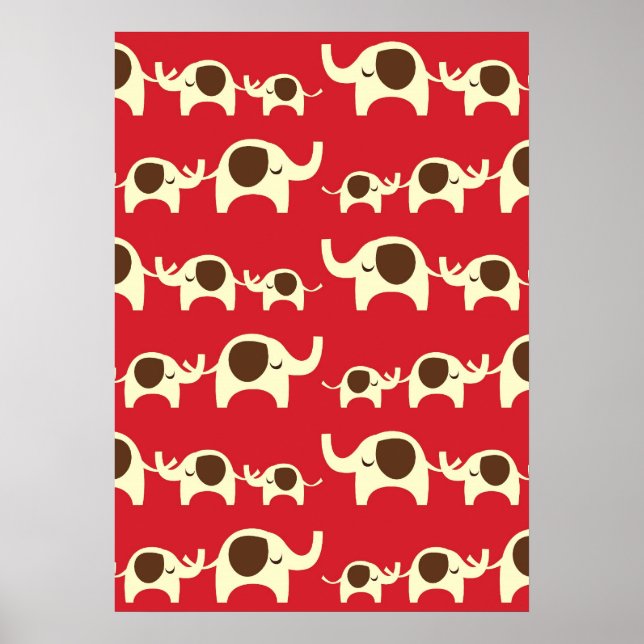 Good luck elephants cherry red cute nature pattern poster (Front)