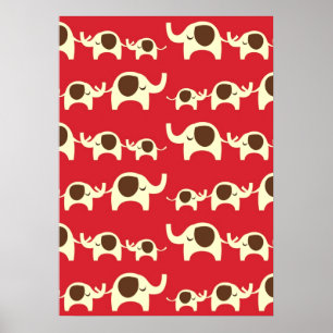 Good luck elephants cherry red cute nature pattern poster