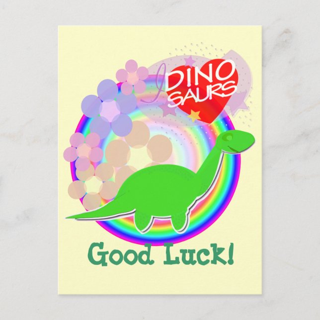 Good Luck Flower Dinosaur Postcard (Front)