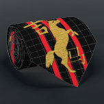 Good Luck For Year Of The Horse Tie<br><div class="desc">This beautiful & festive neck tie features IconDoIt's original digital painting of a golden horse,  Chinese characters for "Good Luck" (top left) and "horse" (bottom right), . red vertical stripes behind,  atop a delicate silver grid on black.</div>
