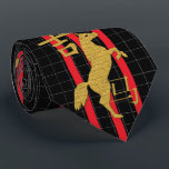 Good Luck For Year Of The Horse Tie<br><div class="desc">This beautiful & festive neck tie features IconDoIt's original digital painting of a golden horse,  Chinese characters for "Good Luck" (top left) and "horse" (bottom right), . red vertical stripes behind,  atop a delicate silver grid on black.</div>