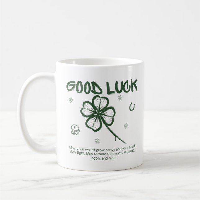 Good Luck Four-Leaf Clover Coffee Mug (Left)