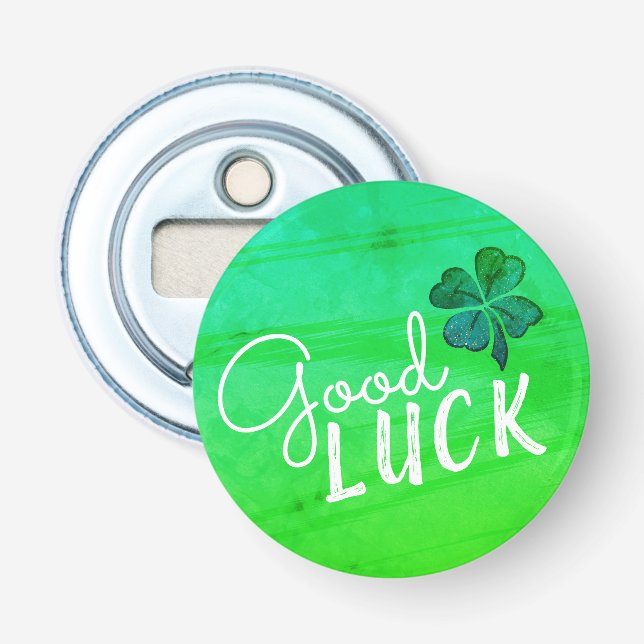 Good Luck Four Leaf Clover Shamrock  Bottle Opener (Front)