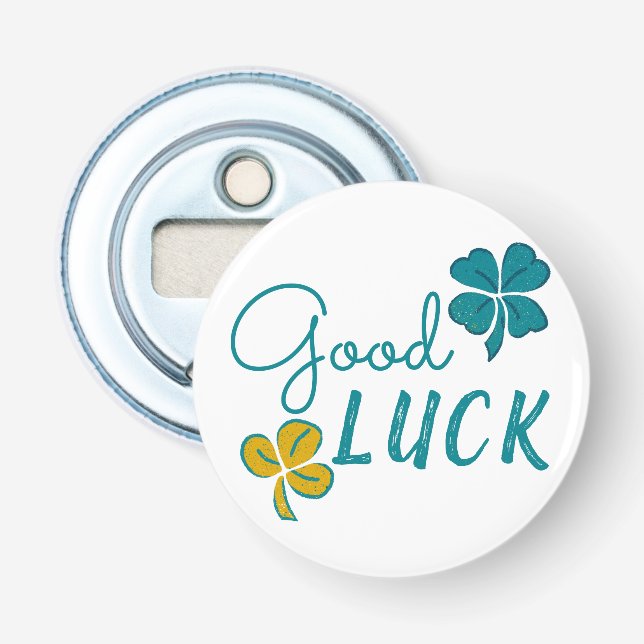 Good Luck Four Leaf Clover Shamrock Bottle Opener (Front)