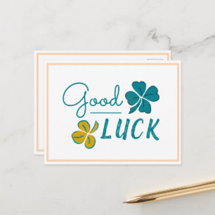 Good Luck Four Leaf Clover Shamrock  Holiday Postcard