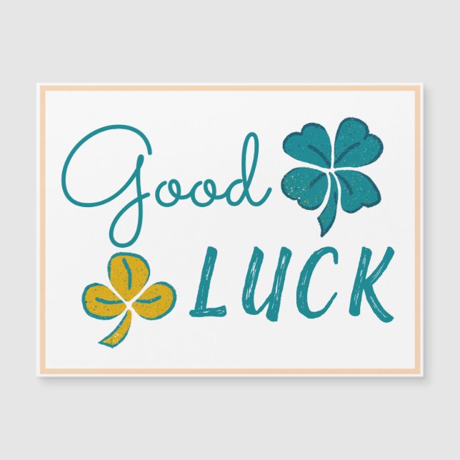 Good Luck Four Leaf Clover Shamrock Magnet Card (Front)