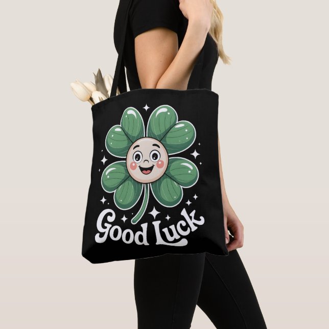 Good Luck Four Leaf Clover Tote Bag (Close Up)