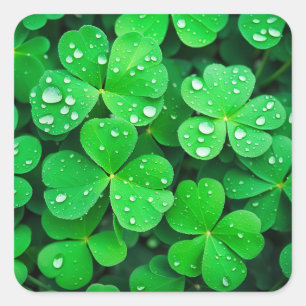 Good Luck Four-Leaf Clovers Square Sticker