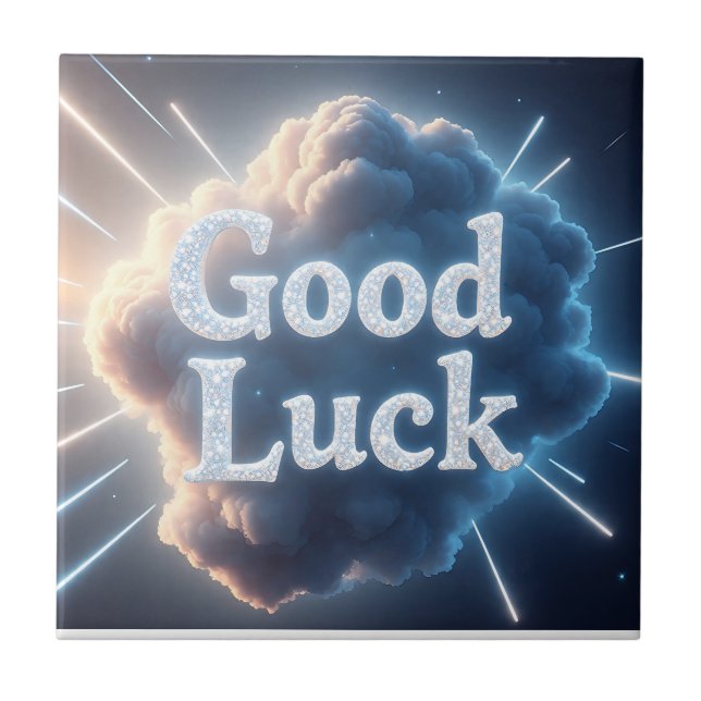 Good Luck — Glowing Cloud Typography with Light Be Ceramic Tile (Front)